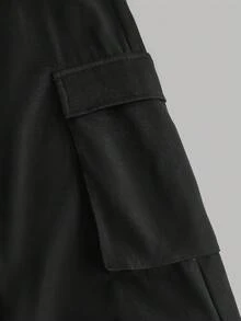 SHEIN EZwear Women's Summer Sports Letter Print T-Shirt And Cargo Pants 2 Pieces Set - Black - View 2