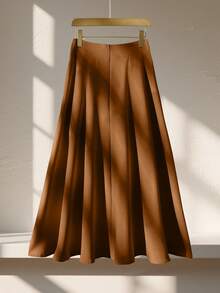 Franclia New High Waist Solid Color Slimming Elegant Yellow Women's Skirt - Brown - View 2