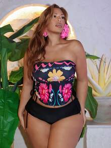 Swim Vcay Plus Size Tankini Swimwear 2 Pieces Set, Minimalist Design For Daily Wear, Women Summer Beach Outfit - Multicolor - View 4