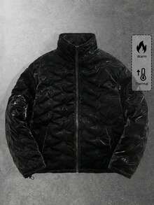 ROMWE MEN Street Life Men's Fashionable Textured Rhinestone Decor Winter Jacket - Black - View 3