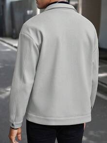 Manfinity Homme Men's Long Sleeve Solid Color Casual Overcoat For Autumn/Winter - Light Grey - View 2