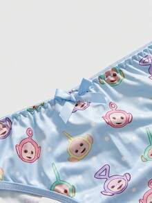 Teletubbies X ROMWE Women's Cartoon Graphic Triangle Cup Bra And Panty Set - Baby Blue - View 3