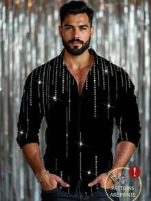 Manfinity VCAY Men's Casual Rhinestone Print All-Over Print Shirt, Long Sleeve Top - Multicolor - View 3