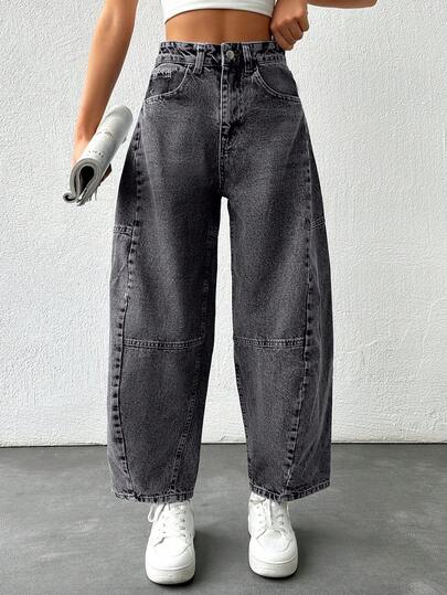 EURMUSE Jeans di moda a vita alta e ampi, di colore unito, con inserti, versatili per le donne