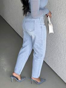 Alexandranx High Waist Mom Fit Jeans,Ladies Casual Button,Pocket,Zipper High Waist Tapered/Carrot Long Medium Wash Cotton Mom Fit Regular Fit Women Jeans,Spring/Fall,Casual Daily Wear ,Petite Women - Medium Wash - View 6