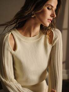 MOTF PREMIUM CUT OUT LANTERN SLEEVE SWEATER - Apricot - View 9