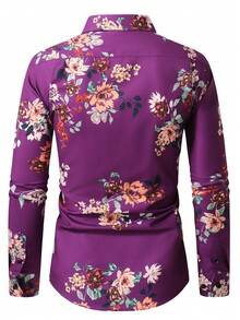 Manfinity AFTRDRK 男士印花长袖单排扣休闲衬衫 - 紫色 - 查看 2