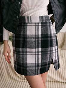 LanaWest Falda A-Line a cuadros casual para mujer, minimalista y de moda, adecuada para uso diario