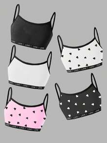 5件套女童简约蝴蝶印花吊带背心舒适内衣套装 - 彩色 - 查看 5