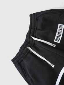 ROMWE MEN Street Life Men's Slogan Print Sweatpants, Suitable For Everyday Wear, Spring/Summer - Black - View 7