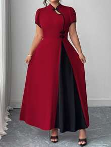 SHEIN Tall CURVE Đầm thanh lịch phong cách Trung Hoa cỡ lớn - Đỏ - Xem 3