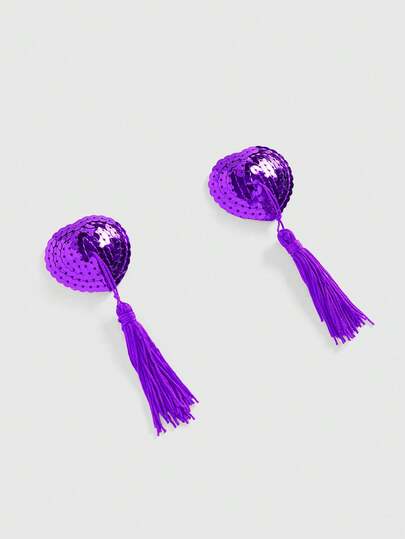 ROMWE Avant 1 Pair Fashionable Sexy Sequin Heart Tassel Nipple Pasties