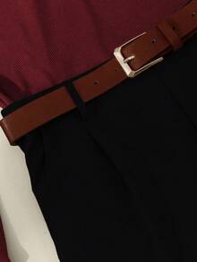 SHEIN LUNE 2 piezas Conjunto de top acanalado y pantalones de unicolor de alta calidad y estilo casual para mujer, primavera/otoño - Multicolor - Ver 4