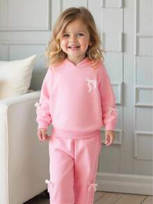 Souflis 2 Stücke/Set Mädchen Lässig hellrosa Langarm Sweatshirt und Hose Outfit, geeignet für Schule, Ausflüge und Spiel, Herbst/Winter 2025