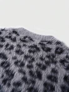 ROMWE MEN Street Life Men's Leopard Print Long Sleeve Single-Breasted  Knit Cardigan, Autumn/Winter - Grey - View 4