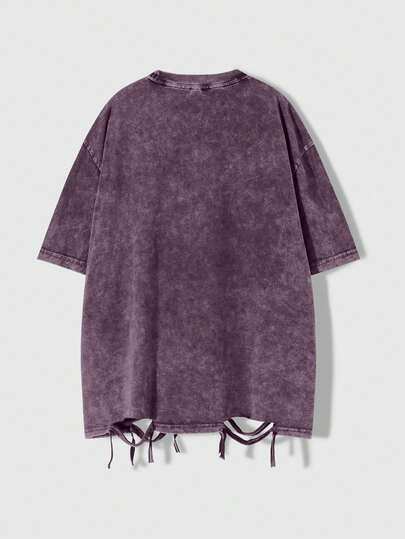 T-shirt vintage pour homme violet avec impression graphique de personnage en fil déchiré