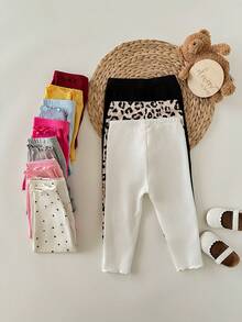 SHEIN LMoss Kids 10条/套 女婴休闲可爱针织纯色弹力腰裤 - 彩色 - 查看 2