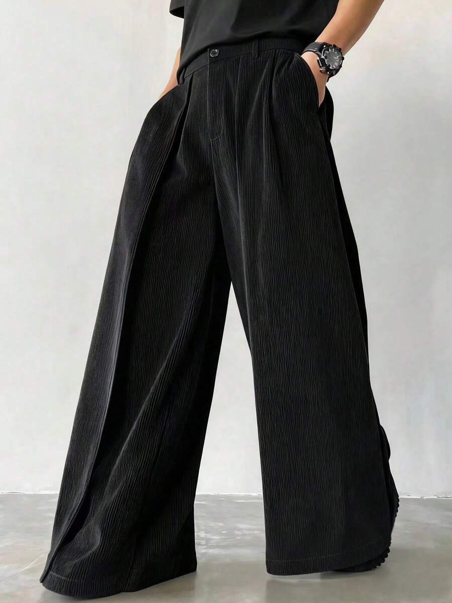 Claim Dot PAVTROS Manfinity Streetrush Herren Street-Style Populär INS Matching. Herren Streetwear, Herren Schwarze Cord Hose, Weite Loose Leg Hose, Lässige Mode Vielseitige Hose, Baggy, Schwarze Hose, Cord, Weihnachten, Street Style, Freund Geschenk, Für Winter