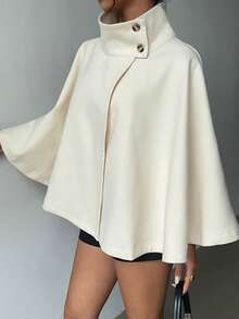 Jeanoix 女士象牙色双面披肩大衣，秋冬款 - 米色 - 查看 3