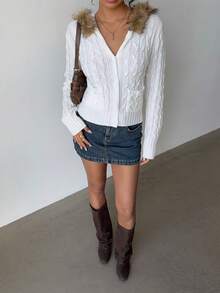 Jeanoix Jeanoir Warm-Sensing Wool Collar Hooded Sweater, Casual Ladies Knitted Sweater - White - View 6