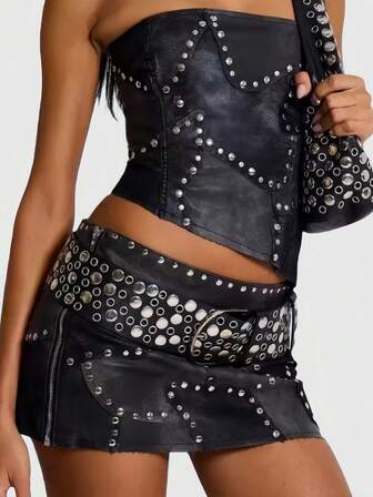 Goth 1 pezzo Cintura decorativa in metallo nero con design traforato e borchie, adatta per stile Y2K, baddie, punk retrò, unisex per uso quotidiano, viaggi, feste, raduni, shopping