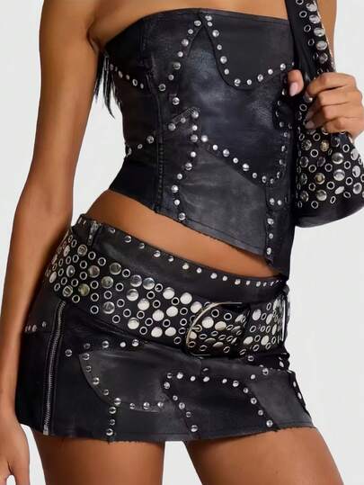 Goth 1pc Black Metal Rivet Hollow Design Decorative Belt, Suitable For Y2K, Baddie, Retro Punk Style, Unisex For Daily, Travel, Party, Gathering, Shopping