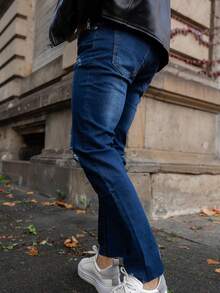 Artur Kramer Men Ripped Raw Cut Skinny Jeans - Dark Wash - View 3