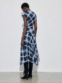 Maija 2025 Autumn/Winter Plaid Print Round Neck Dolman Sleeve Maxi Dress For Women, Modern Elegant Urban Romantic Dignified Minimalist Vintage Style, Suitable For Wedding Guest, Birthday, Halloween, Business Casual, Date, Party, New Year, Christmas Elegant Dresses For Party Winter Dresses For Women Christmas Women's Clothing Women Plaid Dress Plaid Dress Women Blue Plaid Dress Stretchy Dress For Women Stretchy Dresses Stylish Clothing Collection New Year Dress Women Plaid Midi Dress - Navy Blue - View 4