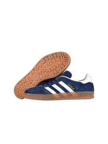 Adidas Giày thể thao trong nhà Gazelle dành cho nam, màu xanh đậm/trắng ngà/vàng ánh kim JQ8393 - Night Indigo / Off White / Gold Metallic - Xem 4
