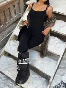 SHEIN Unity Women's Casual Thermal Leggings Pants, Autumn - Black - View 4