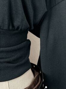 EgrlEra Áo nỉ dài tay có mũ trùm đầu thiết kế cổ chữ V, eo bó sát gợi cảm - Màu xanh hải quân - Xem 4