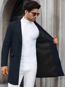 Manfinity CasualCool 男士纯色口袋纽扣长袖外套，秋季外出外套，送给朋友、丈夫、男友的冬季礼物 - 藏蓝色 - 查看 6