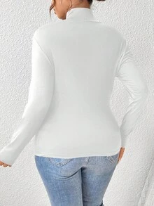 EMERY ROSE 2pcs Plain Versatile Base Layer Casual Minimalist Plus Size Turtleneck Long Sleeve T-Shirts, Suitable For Autumn/Winter - Multicolor - View 8