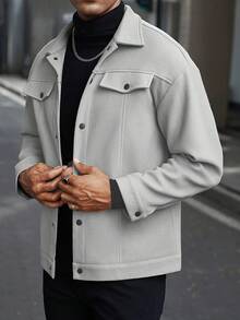 Manfinity Homme Men's Long Sleeve Solid Color Casual Overcoat For Autumn/Winter - Light Grey - View 3