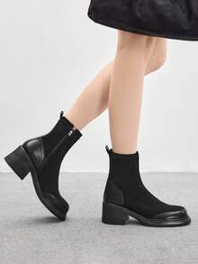 CUCCOO BIZCHIC 女士休闲粗跟中筒靴，适合日常穿着 - 黑色 - 查看 3