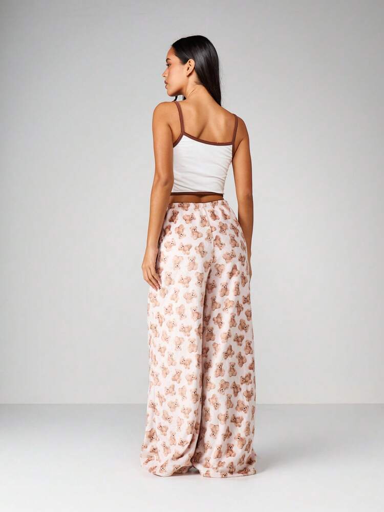 MISSGUIDED Komplet piżamowy z nadrukiem świątecznym w misie, z krótkim topem na ramiączkach i szerokimi spodniami