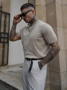 Artur Kramer Suéter informal de manga corta de punto de unicolor para hombre, para primavera/verano