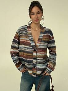 Aloruh Women's Loose All-Match Versatile Striped Jacket, Autumn/Winter - Green - View 3