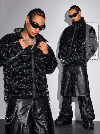 Street Life Men's Fashionable Textured Rhinestone Decor Winter Jacket