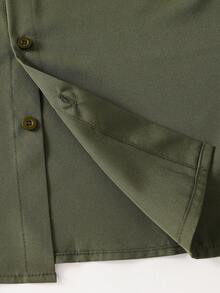 SHEIN Explorewe 青少年男孩休闲纯色长袖衬衫，适合休闲和通勤穿着。 - 軍綠色 - 查看 3