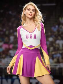 Cheerettes Váy thể thao nữ phong cách cổ vũ Colorblock - Màu tím - Xem 3