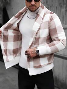 Manfinity CasualCool 男士保暖内衬休闲格子长袖外套，百搭时尚 - 黃色 - 查看 6