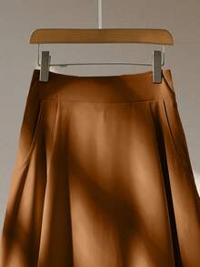 Franclia New High Waist Solid Color Slimming Elegant Yellow Women's Skirt - Brown - View 4