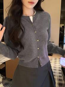 DAZY Women's Loose Fit Gray Cardigan Sweater, New Arrival For Autumn/Winter - Grey - View 7