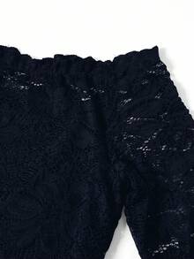 SHEIN Clasi Bộ đồ liền thân hở vai phối ren trơn màu thanh lịch dành cho nữ - Màu xanh hải quân - Xem 4