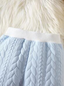 SHEIN Newborn Baby Autumn/Winter New Cotton Blend Long Sleeve Bear Pattern Fashionable Infant 2pcs Set, Long Sleeve Top And Pants - Blue - View 4