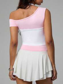 Gameset SHEIN Sport Women's White And Pink Colorblock Sleeveless Tee,Tight Fit Summer Athleisure Gym Top For Casual Wear,Running,Yoga,Tennis & Sports Activities - Multicolor - View 2