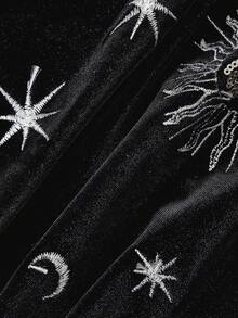 ROMWE Hippie Women's Moon & Star Sequin Embroidered Faux Fur Jacket - Black - View 4