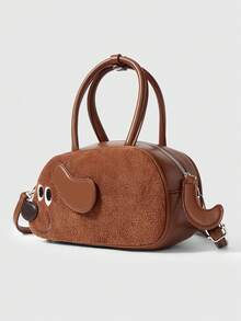 ROMWE Kawaii 小众设计手提包，饰有贵宾犬图案 - 棕色 - 查看 2