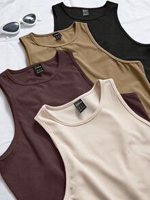 Femesol Women's Solid Color Minimalist Sleeveless Round Neck Ribbed Knit Tank Top,Beige Summer Casual Everyday Wear Basic Neutral Tops - Multicolor - View 6